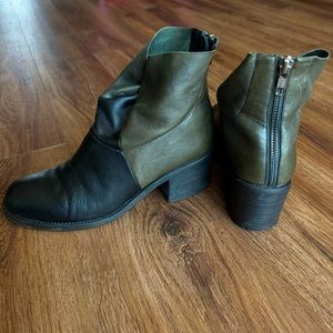 LD Tuttle Leather Ankle Boots Zipper Block Heel 39 Black Green Coloblock